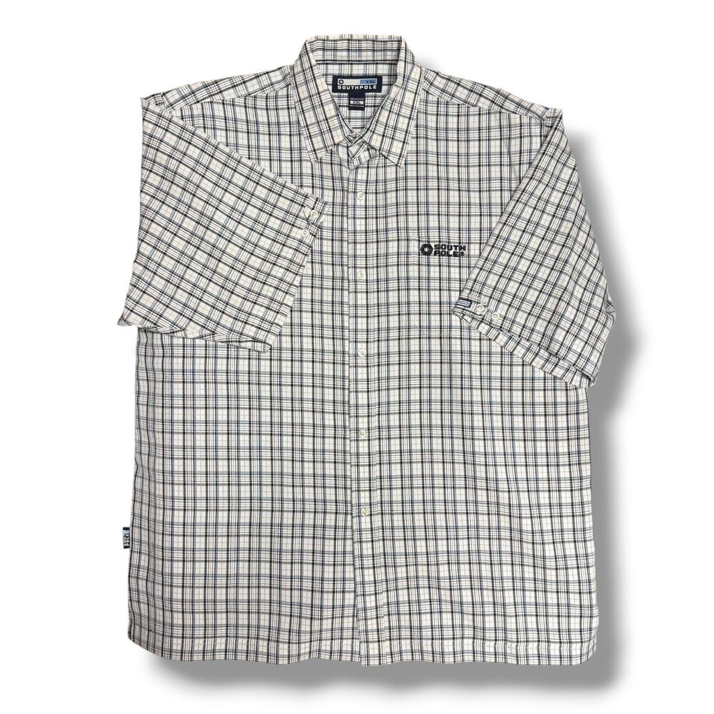 Southpole Camp Shirt Mens XXL Plaid Short Sleeve Button Up Hip Hop Y2K Mechanic